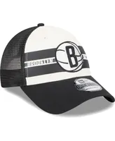 Men's New Era Brooklyn Nets Black Stripes 9FORTY Trucker Snapback Hat