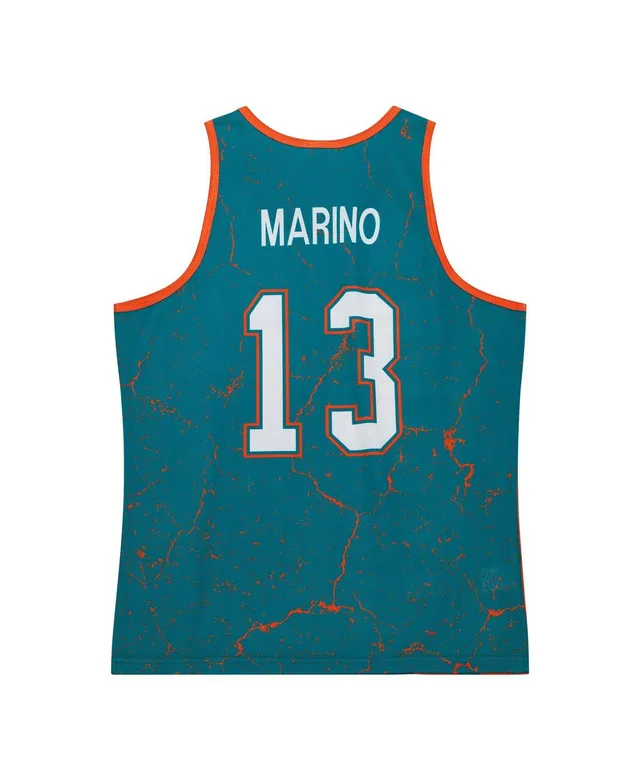 Men's Mitchell & Ness Dan Marino Aqua/Orange Miami Dolphins Big & Tall Split Legacy Retired Player Replica Jersey