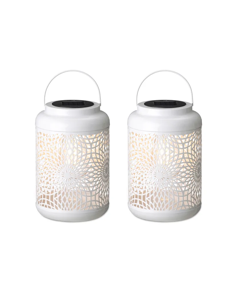 Glitzhome 8.75" H Metal Cutout Solar Powered Outdoor Hanging Lantern with Edison Bulb
