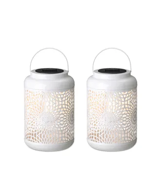 Glitzhome 8.75" H Metal Cutout Solar Powered Outdoor Hanging Lantern with Edison Bulb