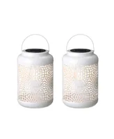 Glitzhome 8.75" H Metal Cutout Solar Powered Outdoor Hanging Lantern with Edison Bulb