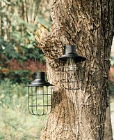 Glitzhome 9.75" H Metal Wire Solar Powered Outdoor Hanging Lantern, Set of 2