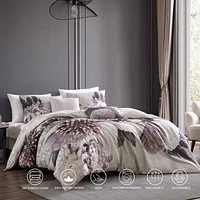 Bebejan Dahlia Purple Bedding 200 Thread Count 100% Cotton Sateen 5 Piece Reversible Queen Comforter Set