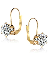 Rachel Glauber White Cubic Zirconia Solitaire Classic Leverback Earrings