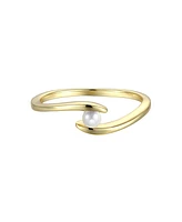 Genevive Gv Sterling Silver 14k Gold Plated With White Freshwater Pearl Ocean Wave Stacking Ring