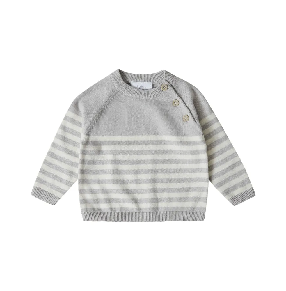 Stellou & Friends Toddler 100% Cotton Knit Striped Long Sleeve Sweater with Shoulder Button Closure