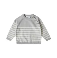 Stellou & Friends Toddler 100% Cotton Knit Striped Long Sleeve Sweater with Shoulder Button Closure