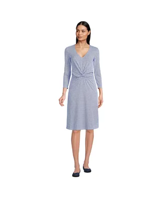 Lands' End Women's Tall Lightweight Cotton Modal 3/4 Sleeve Fit and Flare V-Neck Dress