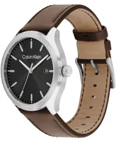 Calvin Klein Men's 3H Quartz Brown Leather Strap Watch 43mm