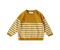 Stellou & Friends Baby Girls 100% Cotton Knit Striped Long Sleeve Sweater with Shoulder Button Closure