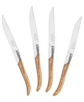 French Home Stainless-Steel Laguiole Set of 4 Connoisseur Steak Knives with Olive Wood Handles