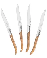 French Home Stainless-Steel Set of 4 Connoisseur Steak Knives with Olive Wood Handles