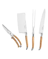 French Home 4-Piece Connoisseur Laguiole Professional Chef Knife Set with Olive Wood Handles