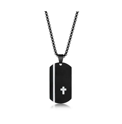 Men's Stainless Steel Black Silver Cross Single Cz Dog Tag Necklace