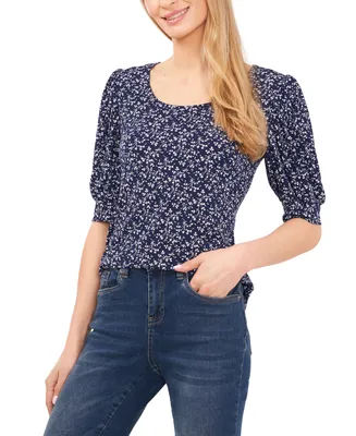 CeCe Women's Elbow-Sleeve Floral-Print Puff-Sleeve Top