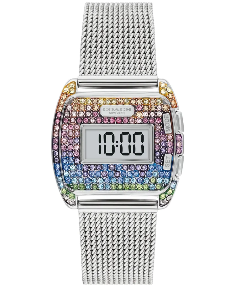 Coach Women's Darcy Digital Rainbow Silver-Tone Stainless Steel Mesh Bracelet Watch, 30mm
