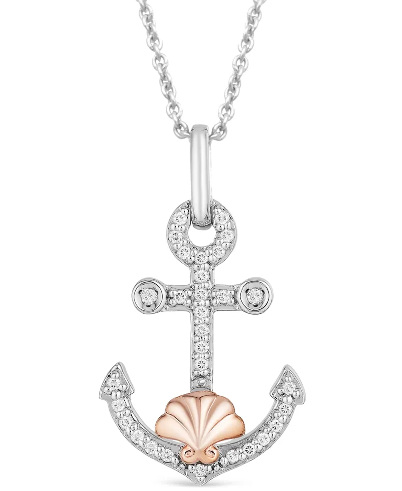 Enchanted Disney Fine Jewelry Diamond The Little Mermaid Ariel Princess Anchor Pendant Necklace (1/10 ct. t.w.) in Sterling Silver & 14k Rose Gold