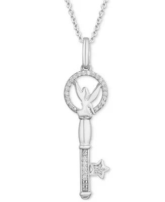 Enchanted Disney Fine Jewelry Diamond Tinker Bell Key Pendant Necklace (1/10 ct. t.w.) in Sterling Silver, 16" + 2" extender