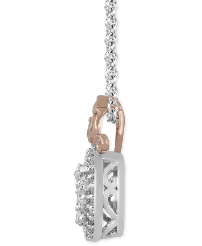 Enchanted Disney Fine Jewelry Diamond Cinderella Carriage Pendant Necklace (1/5 ct. t.w.) in Sterling Silver & 14k Rose Gold