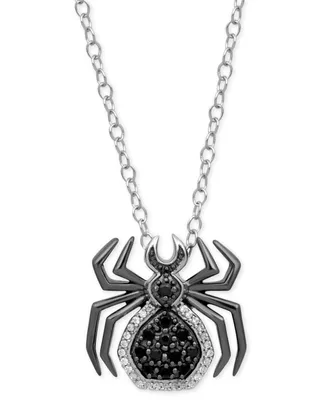 Enchanted Disney Fine Jewelry Black & White Diamond Spider Pendant Necklace (1/6 ct. t.w.) in Sterling Silver & Black Rhodium