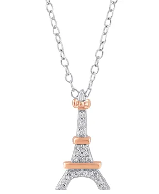 Enchanted Disney Fine Jewelry Diamond Accent Aristocats Eiffel Tower Pendant Necklace in Sterling Silver & 10k Rose Gold, 16" + 2" extender - Two