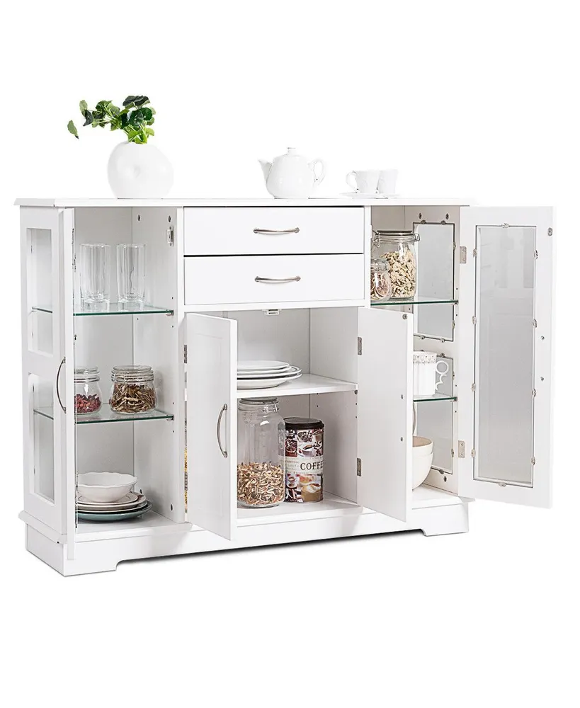 Costway Buffet Storage Cabinet Console Cupboard W/Glass Door Drawers