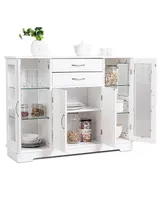 Costway Buffet Storage Cabinet Console Cupboard W/Glass Door Drawers