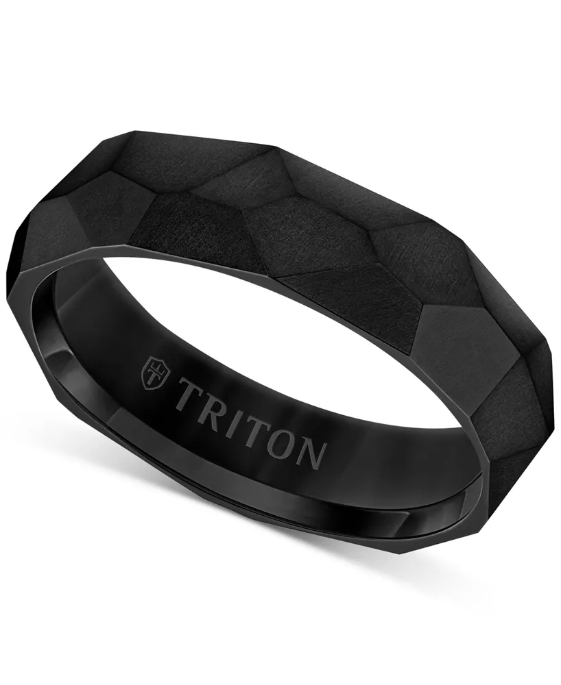 Triton Men's Faceted Brush Finish Wedding Band Titanium