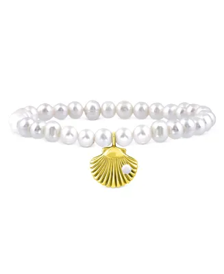 Giani Bernini Cultured Freshwater Pearl (6mm) Shell Dangle Stretch Bracelet, Created for Macy's