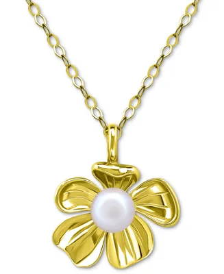 Giani Bernini Cultured Freshwater Pearl (5mm) Flower Pendant Necklace, 16" + 2" extender, Created for Macy's