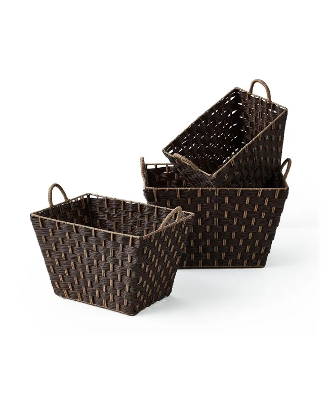 Baum Faux Wicker Woodstrip Edge 3 Piece Plastic Basket Set