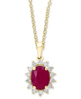 Effy Ruby (1-7/8 ct. t.w.) & Diamond (1/3 ct. t.w.) Halo 18" Pendant Necklace in 14k Gold