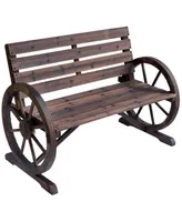 Outsunny Rustic Wooden Outdoor Patio Wagon Wheel Bench Seat with Unique Rustic Style & Durable Fir Wood Construction
