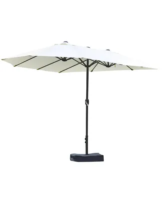 Outsunny Patio Umbrella 15' Steel Rectangular Outdoor Double Sided Market with base, Uv Sun Protection & Easy Crank for Deck Pool Patio
