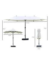 Outsunny Patio Umbrella 15' Steel Rectangular Outdoor Double Sided Market with base, Uv Sun Protection & Easy Crank for Deck Pool Patio