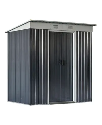 Outsunny 7' x 4' Steel Frame Backyard Garden Tool Storage Shed with 2 Air Vents and Dual Locking Doors, Black