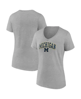 Women's Fanatics Heather Gray Michigan Wolverines Evergreen Campus V-Neck T-shirt