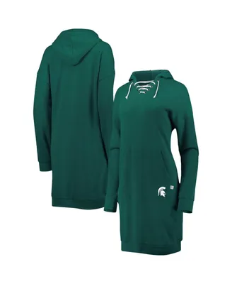 Women's Touch Green Michigan State Spartans Quick Pass Lace-Up V-Neck Hoodie Dress