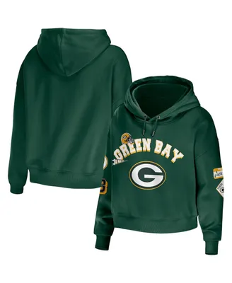 Women's Wear by Erin Andrews Green Green Bay Packers Modest Cropped Pullover Hoodie