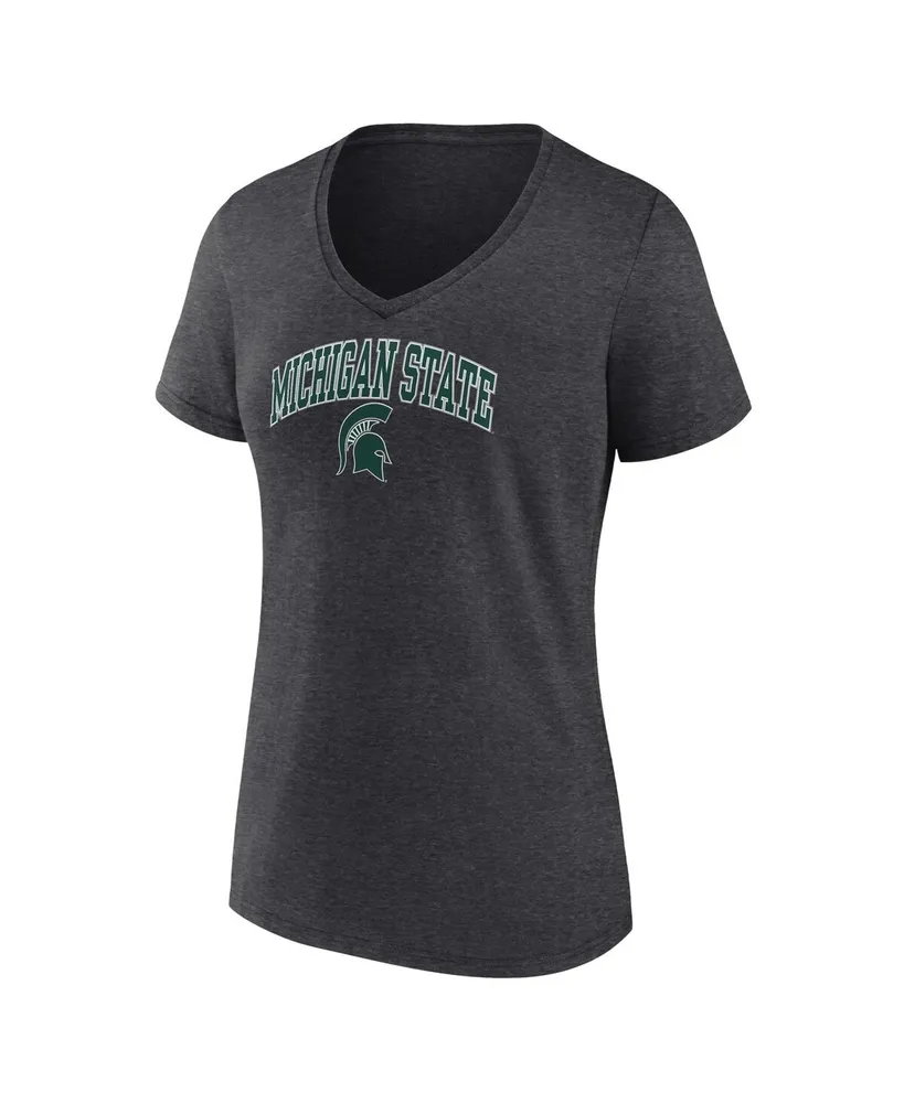 Women's Fanatics Heather Charcoal Michigan State Spartans Evergreen Campus V-Neck T-shirt