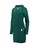 Women's Touch Green Michigan State Spartans Quick Pass Lace-Up V-Neck Hoodie Dress