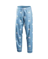 Women's Wear by Erin Andrews Carolina Blue North Carolina Tar Heels Long Sleeve Button-Up Shirt and Pants Sleep Set