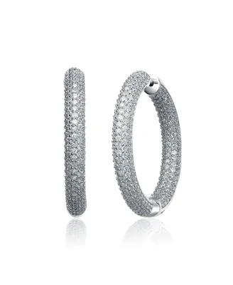 Genevive Cubic Zirconia Sterling Silver Heavy Hoop Earrings