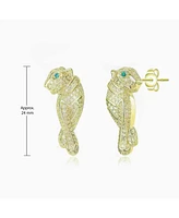 Rachel Glauber White Gold And 14K Plated with Emerald & Cubic Zirconia Walking Panther Earrings