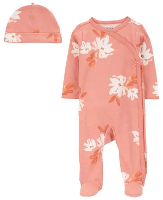 Carter's Baby Girls Floral Sleep and Play and Cap, 2 Piece Set