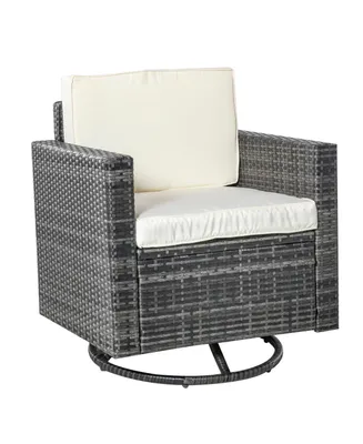Outsunny Rattan Wicker Swivel Rocking Chair with Armrest, Soft Thick Cushions, Outdoor Club Chair with Strong Steel Frame for Patio, Lawn, Garden