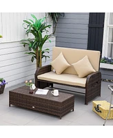 Outsunny Patio Loveseat Daybed w/ Storage, Footrest & Tables,