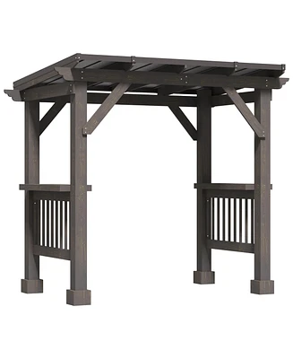 Outsunny 103.5" x 64.5" Bbq Grill Gazebo with 2 Side Shelves, Outdoor Hardtop Barbecue Barrier with Slanted Steel roof, Solid Wood Frame
