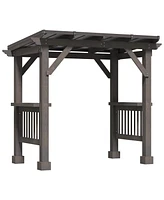 Outsunny 103.5" x 64.5" Bbq Grill Gazebo with 2 Side Shelves, Outdoor Hardtop Barbecue Barrier with Slanted Steel roof, Solid Wood Frame