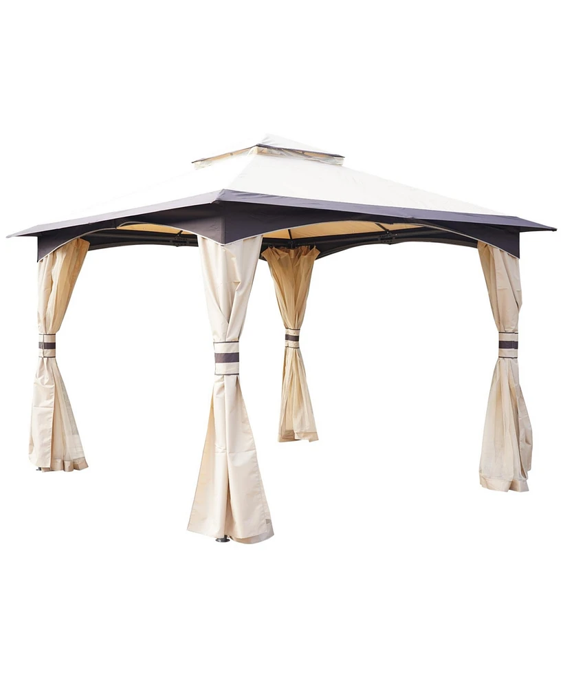 Outsunny 10' x 10' Outdoor Gazebo Patio Gazebo Canopy with Curtains